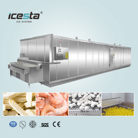 Congelador industrial criog&ecirc;nico autom&aacute;tico do t&uacute;nel de Iqf do congelador r&aacute;pido de ICESTA para o vegetal da carne do eafood
