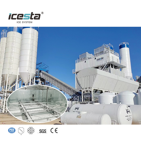 ICESTA โรงผลิตน้ำแข็งอัตโนมัติอุตสาหกรรมขนาด 40 ตันพร้อมตู้คอนเทนเนอร์พร้อมระบบคราดน้ำแข็งสำหรับสถานีไฟฟ้าพลังน้ำเทคอนกรีต 170000 ดอลลาร์