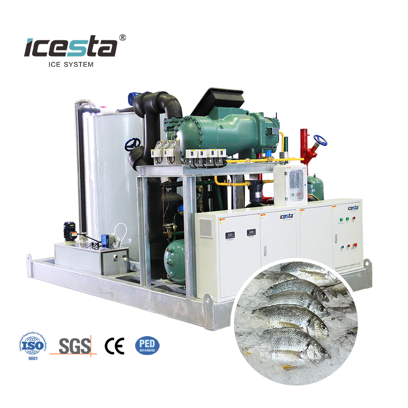 ICESTA เครื่องทำน้ำแข็งเกล็ดน้ำทะเลขนาด 10-25 ตัน Shipboard