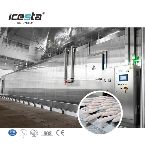 Congelador industrial criog&ecirc;nico autom&aacute;tico do t&uacute;nel de Iqf do congelador r&aacute;pido de ICESTA para o vegetal da carne do eafood