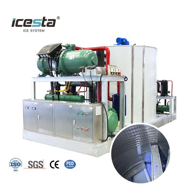 M&aacute;quina industrial de flocos de gelo ICESTA de 30 toneladas com rack de compressor de pist&atilde;o