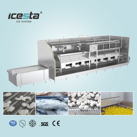 Linha de processamento ICESTA Iqf congelador de t&uacute;nel de congelamento r&aacute;pido criog&ecirc;nico autom&aacute;tico Durian para a ind&uacute;stria de transforma&ccedil;&atilde;o de alimentos