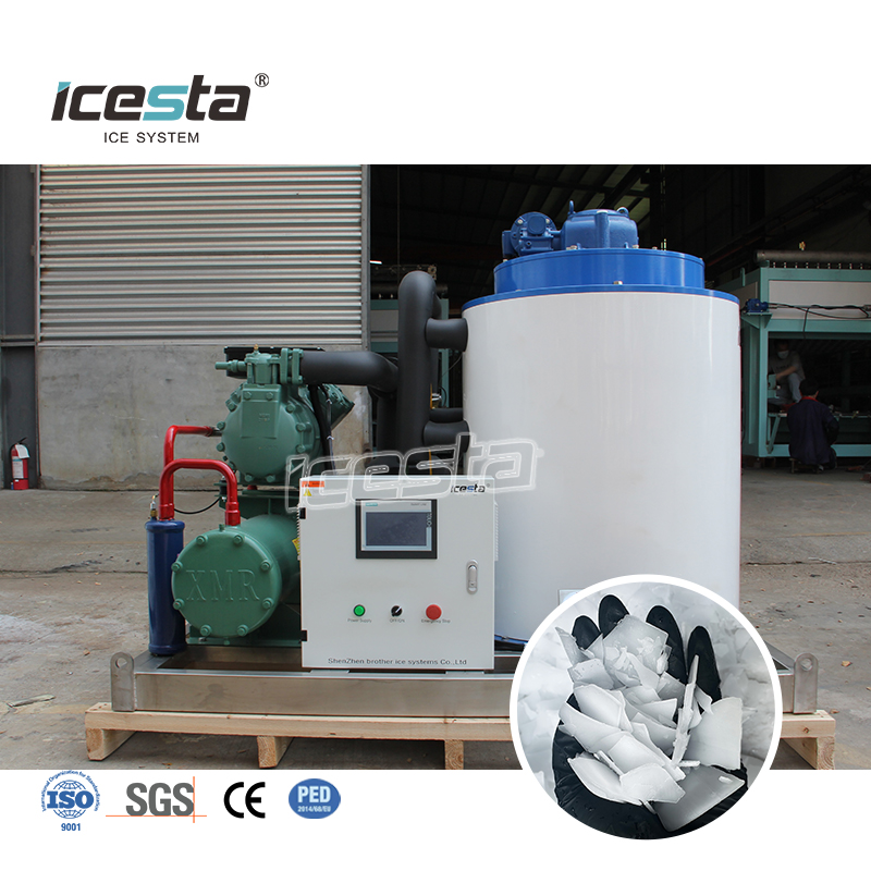 M&aacute;y l&agrave;m đ&aacute; vảy bằng th&eacute;p kh&ocirc;ng gỉ ICESTA 3 tấn l&agrave;m m&aacute;t bằng nước