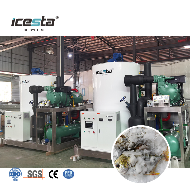 ICESTA เครื่องทำน้ำแข็งเกล็ดน้ำทะเลขนาด 10-25 ตัน Shipboard