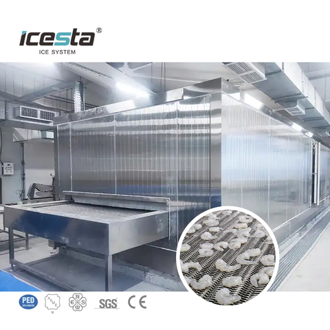 Linha de processamento ICESTA Iqf congelador de t&uacute;nel de congelamento r&aacute;pido criog&ecirc;nico autom&aacute;tico Durian para a ind&uacute;stria de transforma&ccedil;&atilde;o de alimentos