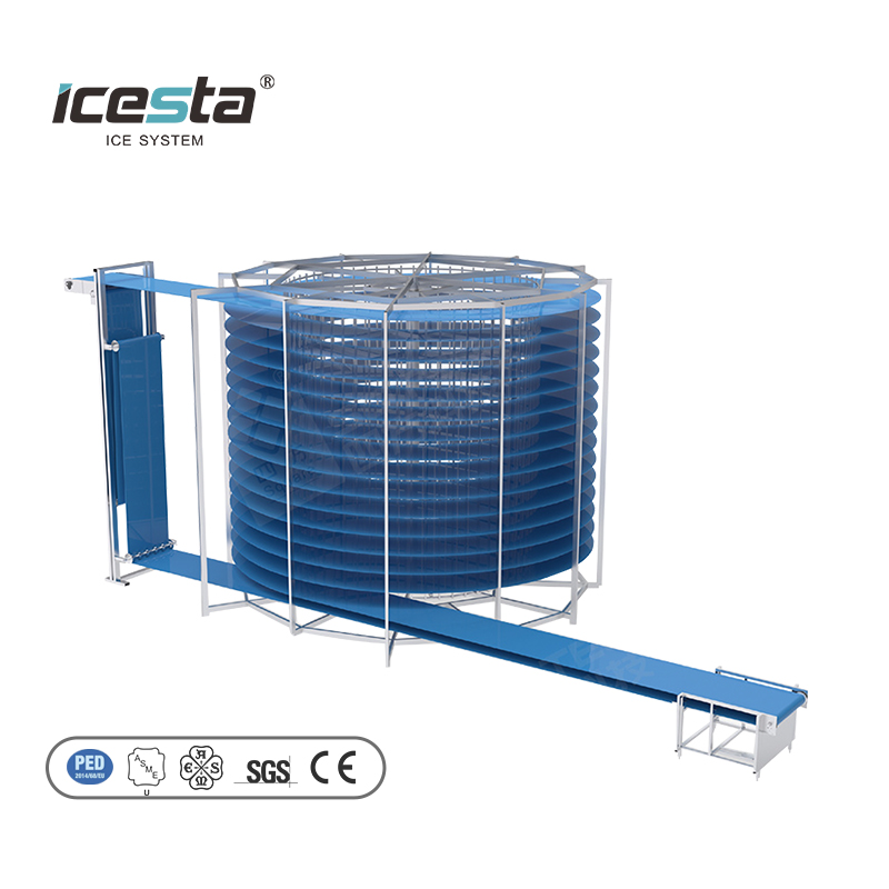 Congelador industrial de espiral &uacute;nica ICESTA para frutos do mar, novo design, f&aacute;cil opera&ccedil;&atilde;o, autom&aacute;tico