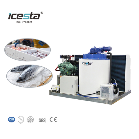 ICESTA เครื่องทำน้ำแข็งเกล็ดสแตนเลสเกรดอาหาร 3-10 ตันต่อวัน