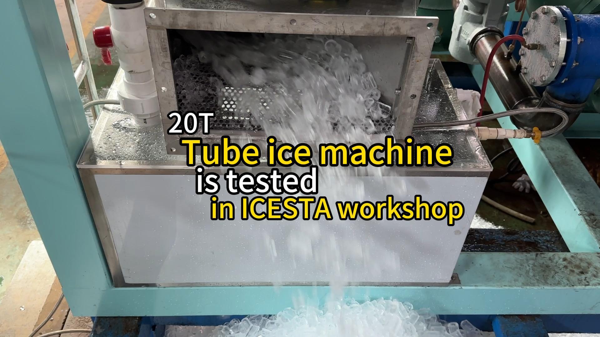 A m&aacute;quina de tubo de gelo de 20t &eacute; testada na oficina ICESTA...