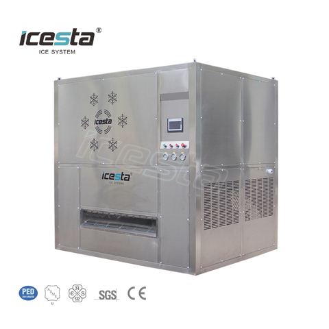 ICESTA 3 Ton Kontrol PLC Industri Mesin Es Plat Stainless Steel