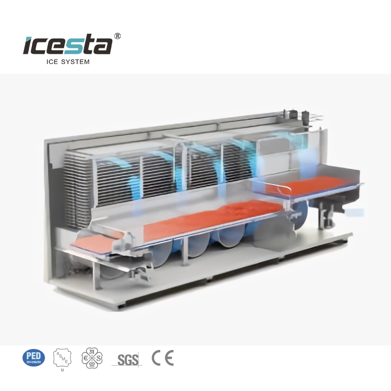 ตู้แช่แข็งอุโมงค์อุตสาหกรรมอัตโนมัติ ICESTA สำหรับแช่เย็นปลา ผลผลิตสูง ประหยัดพลังงาน อายุการใช้งานยาวนาน